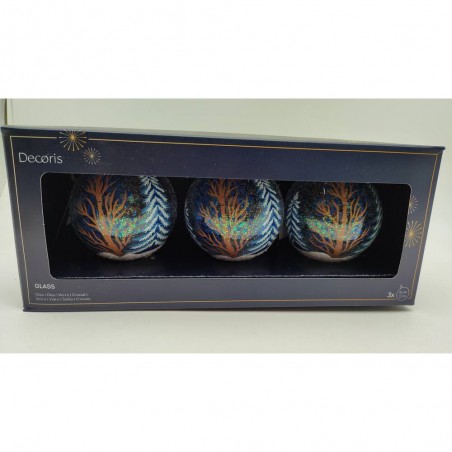 SET 3 BOLA CRISTAL ABETOS NIEVE INTERIOR D8CM