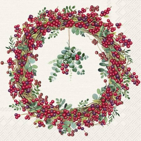 SERVILLETA COCKTAIL BERRY WREATH CREAM