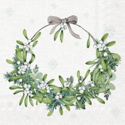 SERVILLETAS LUNCH MISTLETOE WREATH CREAM