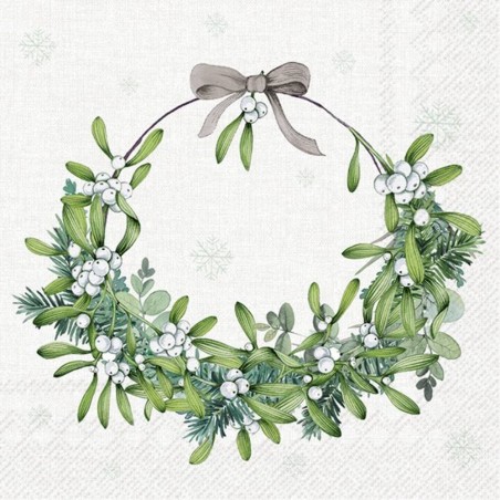 SERVILLETAS LUNCH MISTLETOE WREATH CREAM