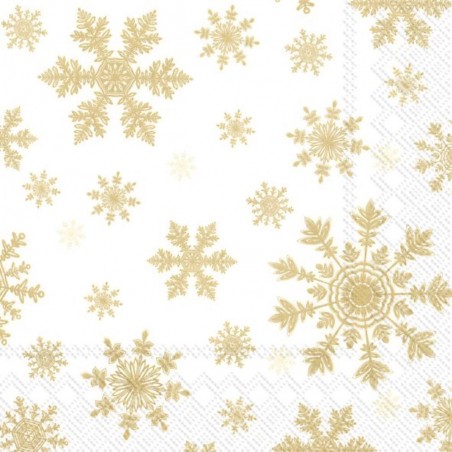 SERVILLETAS LUNCH FALLING SNOWFLAKES WHITE GOLD