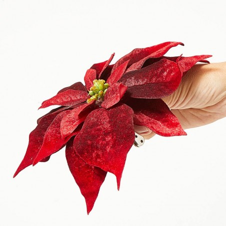 FLOR DE PASCUA ARTIFICIAL EN CLIP BURDEOS 25CM