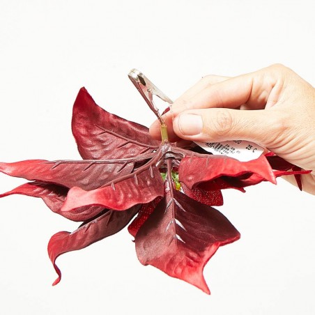 FLOR DE PASCUA ARTIFICIAL EN CLIP BURDEOS 25CM