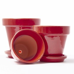 MACETA BARRO ESMALTADA EN ROJO