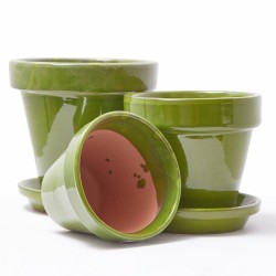 MACETA BARRO ESMALTADA EN VERDE
