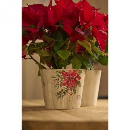 MACETERO MADERA DECO FLOR NAVIDAD 19X17CM