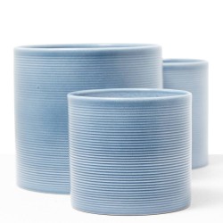 MACETERO CILINDRO RALLADO AZUL