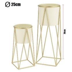 MACETERO BLANCO PEDESTAL DORADO