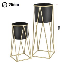 MACETERO NEGRO PEDESTAL DORADO