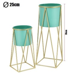 MACETERO TURQUESA PEDESTAL DORADO