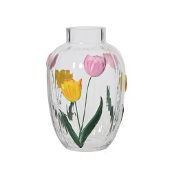 JARRÓN CRISTAL FLORES PINTADAS D14-H22CM