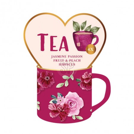 TAZA RED FLOWERS CON TÉ