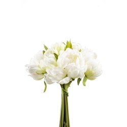 PEONIAS EN RAMO 8 FLORES ARTIFICIAL BLANCO/VERDE 24CM