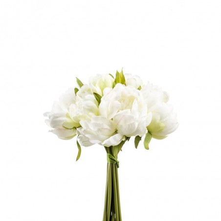 PEONIAS EN RAMO 8 FLORES ARTIFICIAL BLANCO/VERDE 24CM