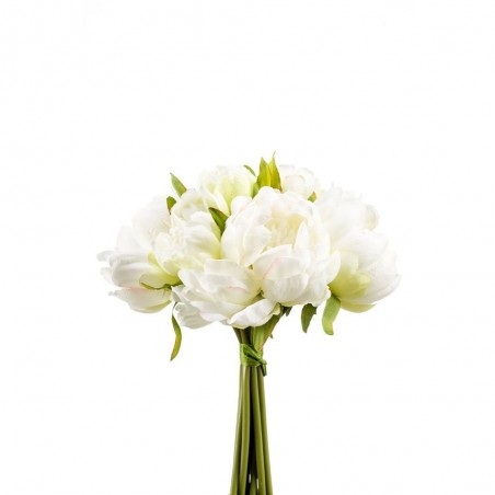 PEONIAS EN RAMO 8 FLORES ARTIFICIAL BLANCO/VERDE 24CM