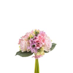 HYDRANGEA ROSE BUNDLE PINK 32CM