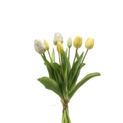 BOUQUET TULIPANES X7 BLANCO-VERDE 43CM