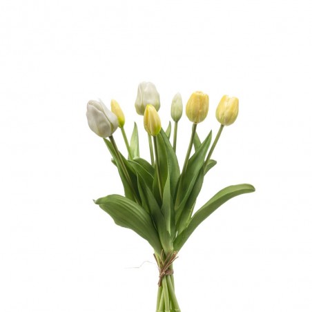 BOUQUET TULIPANES X7 BLANCO-VERDE 43CM