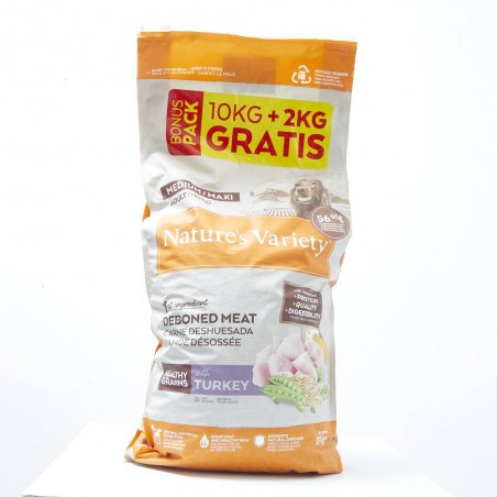 PIENSO PERRO NATURE'S VARIETY ADULTO MEDIANO NO GRAIN SALMÓN 10KG + 2KG