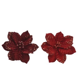POINSETIA CLIP VELVET ROJO-BURDEOS D35CM