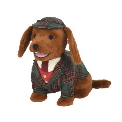 PERRO PELUCHE SOMBRERO CUADROS L33-W17-H28CM