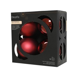 CAJA 4 BOLAS 10CM BURDEOS MATE-BRILLO