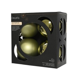 CAJA 4 BOLAS PLÁSTICO 10CM VERDE ROMERO MATE-BRILLO