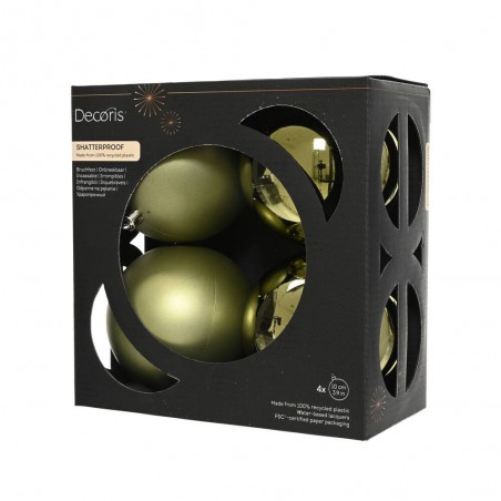 CAJA 4 BOLAS PLÁSTICO 10CM VERDE ROMERO MATE-BRILLO