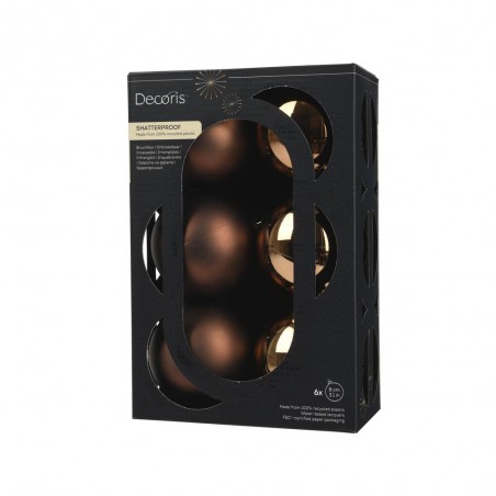 CAJA 6 BOLAS PLÁSTICO MARRÓN MATE-BRILLO D8CM